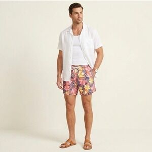 Calvin Klein NEW Men's XL Tropical Floral Pink Orange 6" Resortwear Swim Trunks